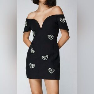 Nasty Gal NWT Embellished Diamanté Heart Mini Dress Size 2